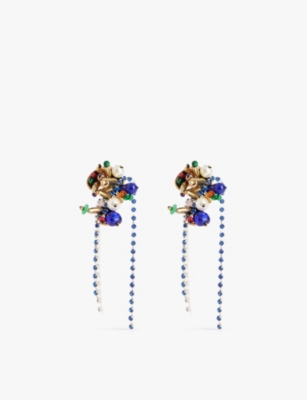 Dries Van Noten Womens Multi Cluster Beaded Brass And Resin Drop Earrings In Gray