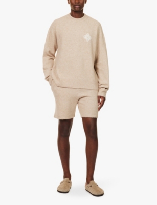 The Couture Club Mens Beige Fluffy-knit Brand-pattern Regular-fit Knitted Shorts In Beige
