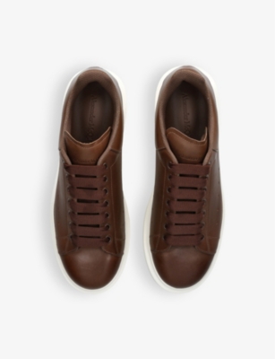 Shop Alexander Mcqueen Mens Dark Brown Tuscan Platform Leather Low-top Trainers Eur 45 / 11 Uk
