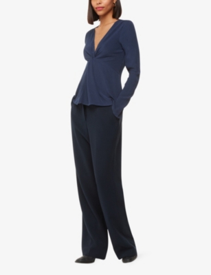 WHISTLES: Twist-front crinkled-texture woven top