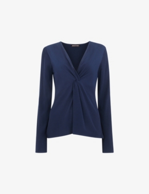 WHISTLES: Twist-front crinkled-texture woven top