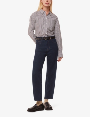 Whistles Womens Navy Barrel-leg High-rise Stretch-denim Jeans In Navy
