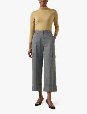 Lk Bennett Rosalind Pinstripe Crop Cargo Pants In Gry-grey
