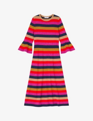Lk Bennett Alice Shimmer Striped Knit Midi Dress In Mul-rainbow