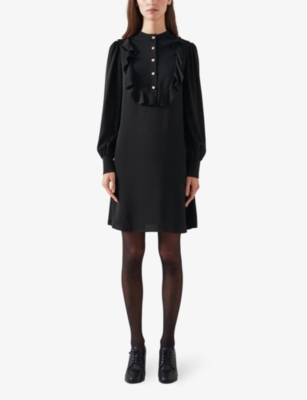 Lk Bennett Womens  Daisy Crepe Ruffle-trim Woven Mini Dress In Bla-black