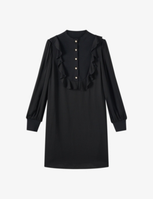Lk Bennett Womens  Daisy Crepe Ruffle-trim Woven Mini Dress In Bla-black