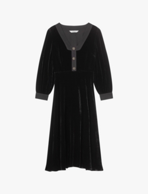 Lk Bennett Womens  Cordelia Satin-trim Velvet Midi Dress In Bla-black