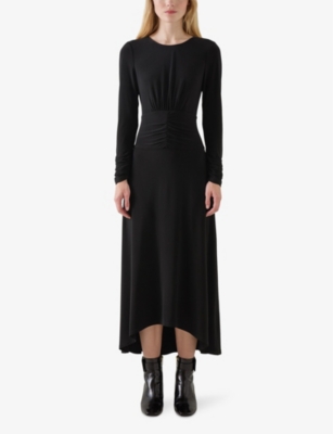 Lk Bennett Womens Bla-black Christie Round-neck Stretch-jersey Midi Dress In Bla-black