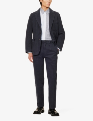 Shop Drake's Mens Navy Games Straight-leg Regular-fit Cotton-twill Trousers