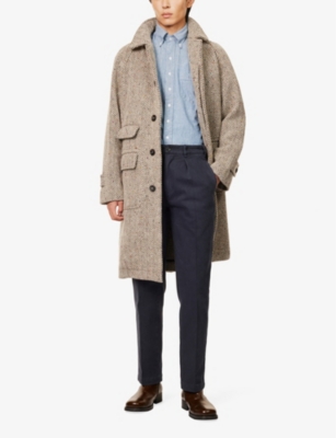 DRAKE'S MENS HERRINGBONE-PRINT RAGLAN-SLEEVES RELAXED-FIT WOOL COAT OAT FLECK 