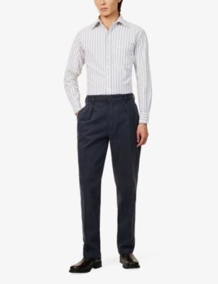DRAKE'S MENS STRIPED REGULAR-FIT OXFORD COTTON SHIRT NAVY AND WHITE 
