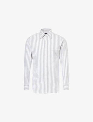 Drake's Mens Navy And White Striped Regular-fit Oxford Cotton Shirt In Navy And White