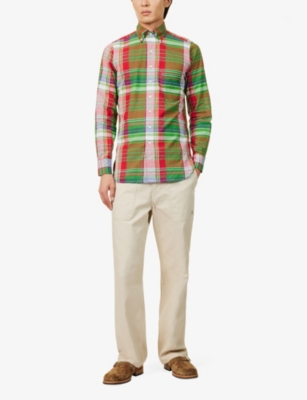 DRAKE'S MENS GREEN AND RED MADRAS CHECK-PATTERN REGULAR-FIT COTTON SHIRT 