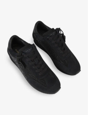 KURT GEIGER LONDON: Chelsea tag crystal-embellished faux-leather low-top trainers