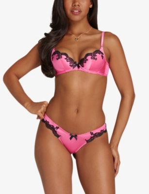 Shop Agent Provocateur Womens Candy/pink Molly Lace-embroidered Stretch-silk Briefs Xxl