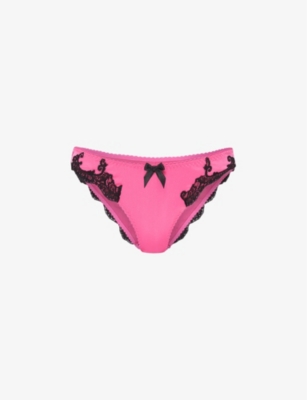 Shop Agent Provocateur Womens Candy/pink Molly Lace-embroidered Stretch-silk Briefs Xxl