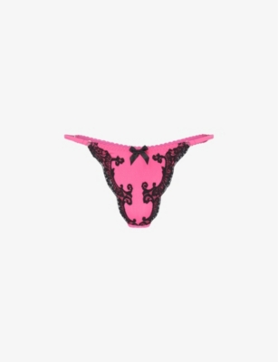Agent Provocateur Molly Lace-embroidered Stretch-silk Thong In Candy/pink
