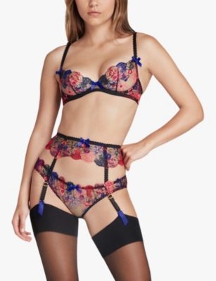 AGENT PROVOCATEUR: Zuri floral-embroidered mesh suspender belt