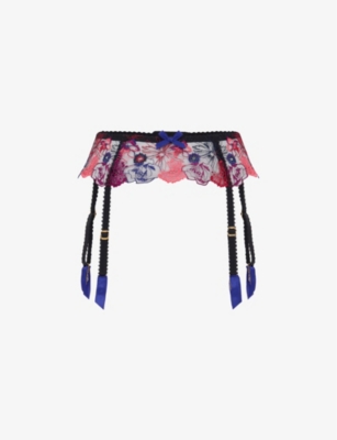 AGENT PROVOCATEUR: Zuri floral-embroidered mesh suspender belt