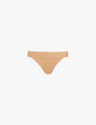 Savage X Fenty Womens  Soft N' Savage Mid-rise Stretch-woven Thong In Sweet Latte Nude