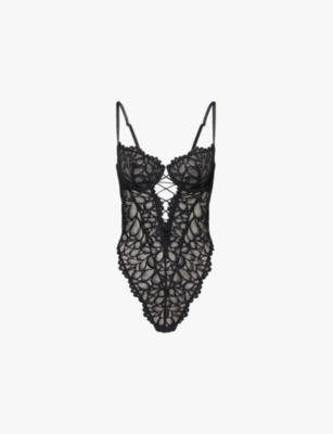 Savage X Fenty Womens Caviar Savage Not Sorry Underwired Lace Teddy In Black