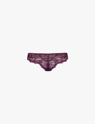 Savage X Fenty Womens Purple Persuasion Romantic Corded Lace Mid-rise Stretch-lace Thong