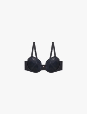 Savage X Fenty Womens Caviar Sheer X Demi Spacer Underwired Mesh Bra Size 38dd-42d In Black