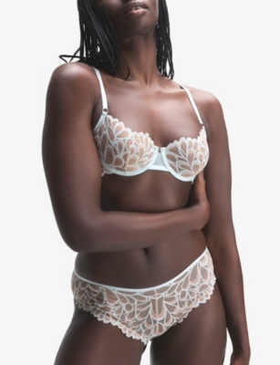 Shop Savage X Fenty Womens Mnt Cndtn Blu/sbtl Brwn Savage Not Sorry Unlined Lace Balconette Stretch-lace Bra