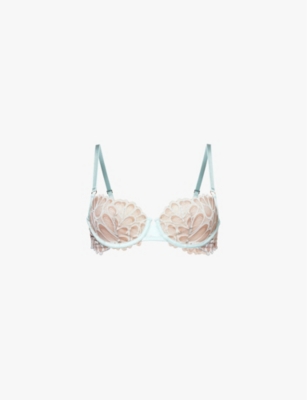 Shop Savage X Fenty Womens Mnt Cndtn Blu/sbtl Brwn Savage Not Sorry Unlined Lace Balconette Stretch-lace Bra