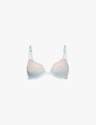 Shop Savage X Fenty Womens Mnt Cndtn Blu/sbtl Brwn Savage Not Sorry Half Cup Bra With Lace Stretch-lace Bra