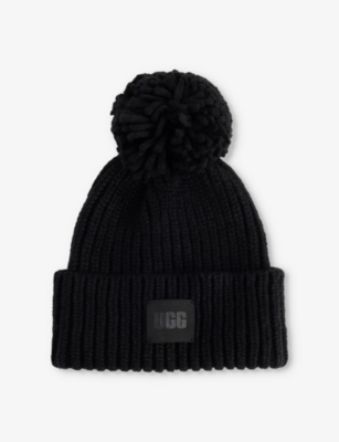 UGG - Pom-pom logo-patch chunky-rib stretch-knit beanie hat  display picture 3