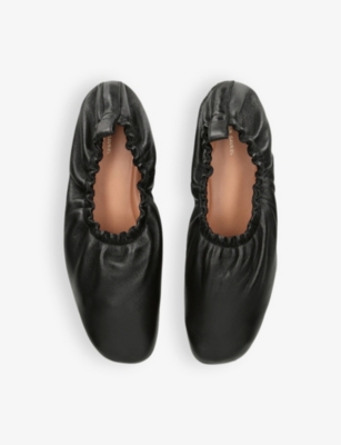 Mansur Gavriel Womens Black Ruched Ballerina Leather Ballet Flats In Black