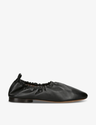 Mansur Gavriel Womens Black Ruched Ballerina Leather Ballet Flats In Black