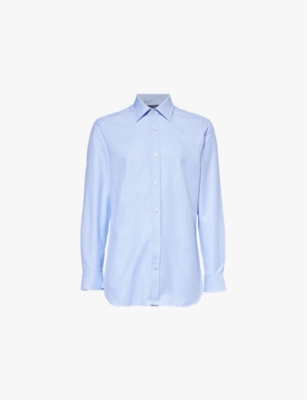 Mens Dunhill Herringbone Long-Sleeve Slim-Fit Cotton-Poplin Shirt
