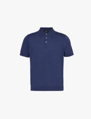 Mens Dunhill Button-Front Short-Sleeve Cotton and Silk-Blend Knit Polo Shirt