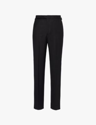 Mens Dunhill Barathea Contrast-Panel Tapered-Leg Regular-Fit Wool Trousers