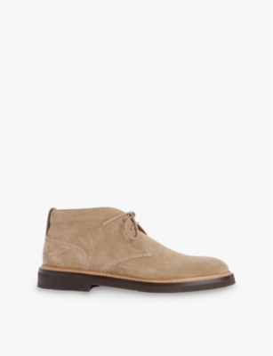 Dunhill Mens Sand Apsley Padded-collar Suede Desert Boots