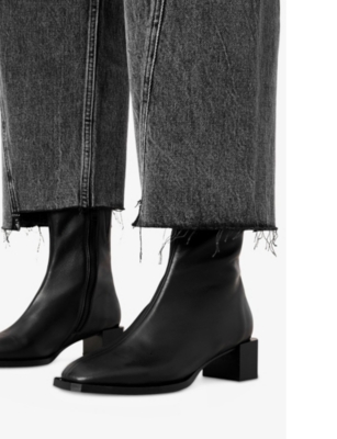 Allsaints Womens Black Avril Square-toe Leather Ankle Boots In Black
