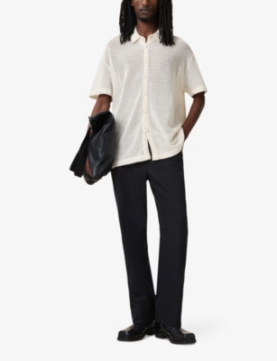 Allsaints Munroe Open Stitch Mesh Relaxed Shirt In Chalk White