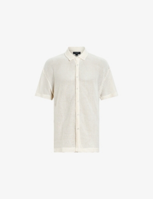 Allsaints Munroe Open Stitch Mesh Relaxed Shirt In Chalk White