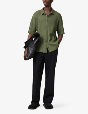 ALLSAINTS MENS EDEN GREEN MUNROE SHORT-SLEEVED COTTON SHIRT XL 