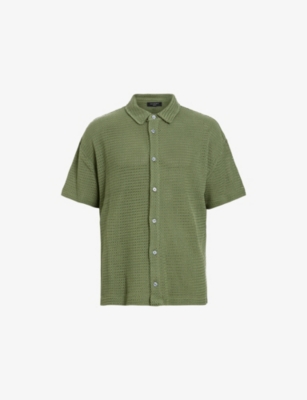 ALLSAINTS MENS EDEN GREEN MUNROE SHORT-SLEEVED COTTON SHIRT XL 