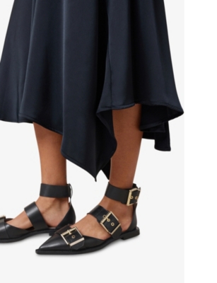 Allsaints Womens Black Sutton Multi-strap Flat Leather Courts In Black