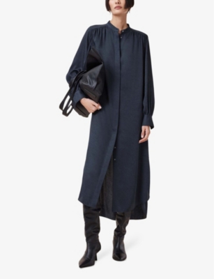 ALLSAINTS: Aggie Long-Sleeve Woven Midi Shirt Dress