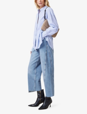 Allsaints Womens Pastel Blue Ana Stripe-pattern Cotton Shirt In Pastel Blue