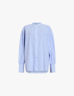 Allsaints Womens Pastel Blue Ana Stripe-pattern Cotton Shirt In Pastel Blue
