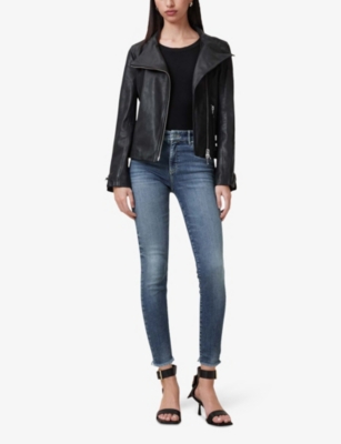 Shop Allsaints Womens Deep Royal Blu Miller Pushup Skinny-leg High-rise Organic Cotton-blend Stretch-denim Jeans