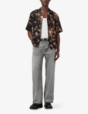 Allsaints Lenny Loose Fit Wide Leg Denim Jeans In Light Grey
