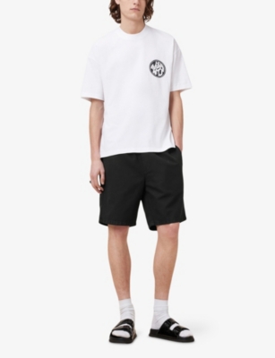 Allsaints Mens Jet Black Hanbury Drawstring-waist Cotton And Linen Shorts In Black