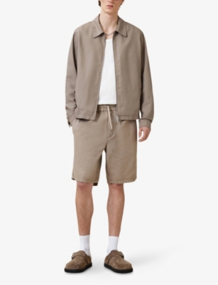 Allsaints Mens Moorland Brown Hanbury Drawstring-waist Cotton And Linen Shorts